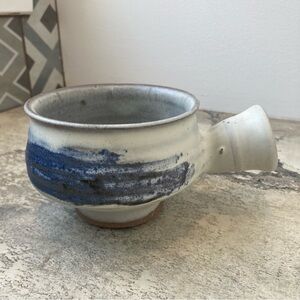 Artisan Ceramic Soup Bowl Saucer with Blue and Gray Tones Warm Decor Replacement